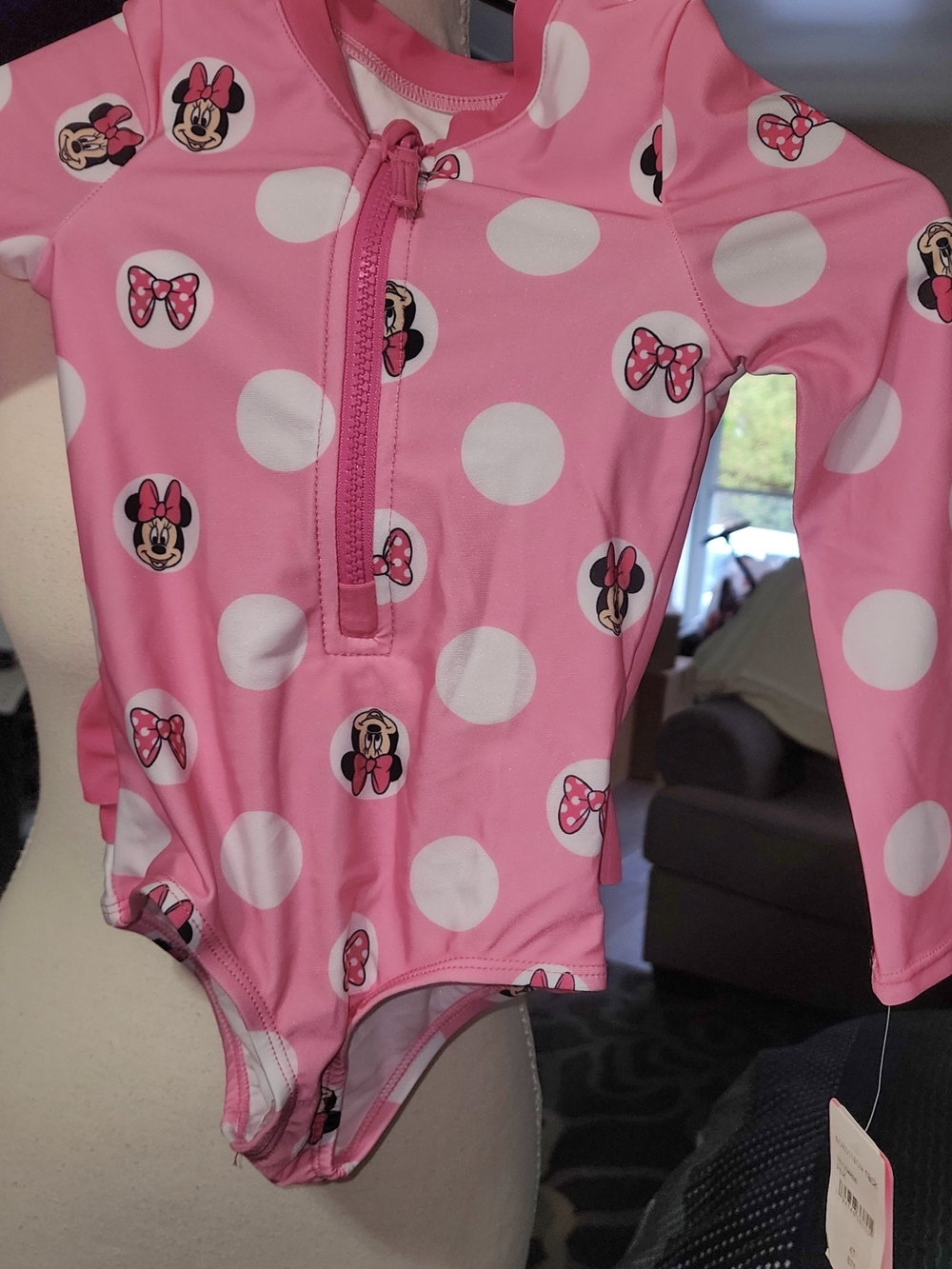 Disney Kids' Pink Minnie Mouse Polka Dot Long-Sleeve Swimsuit Sz 4T NWT